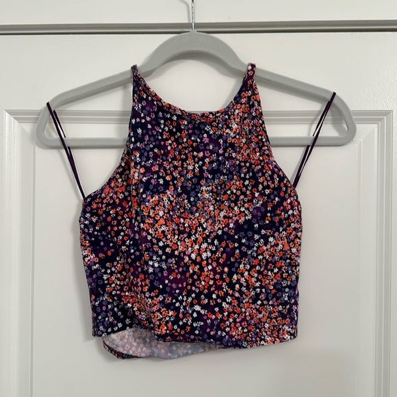 Aeropostale Purple Floral Halter Crop Top Size Large - Picture 1 of 2